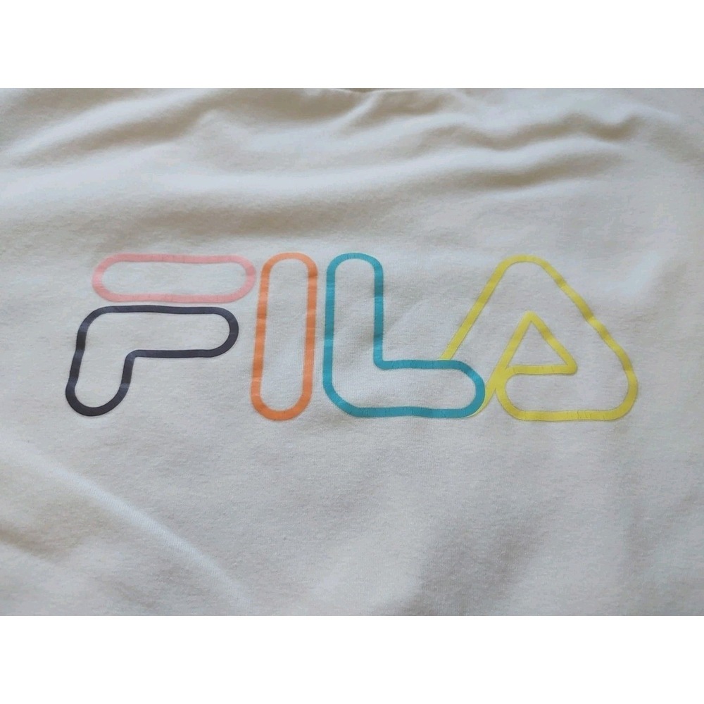 Y2K Fila Womens White Pastel Outline Logo Short Sleeve T-Shirt Large Cotton